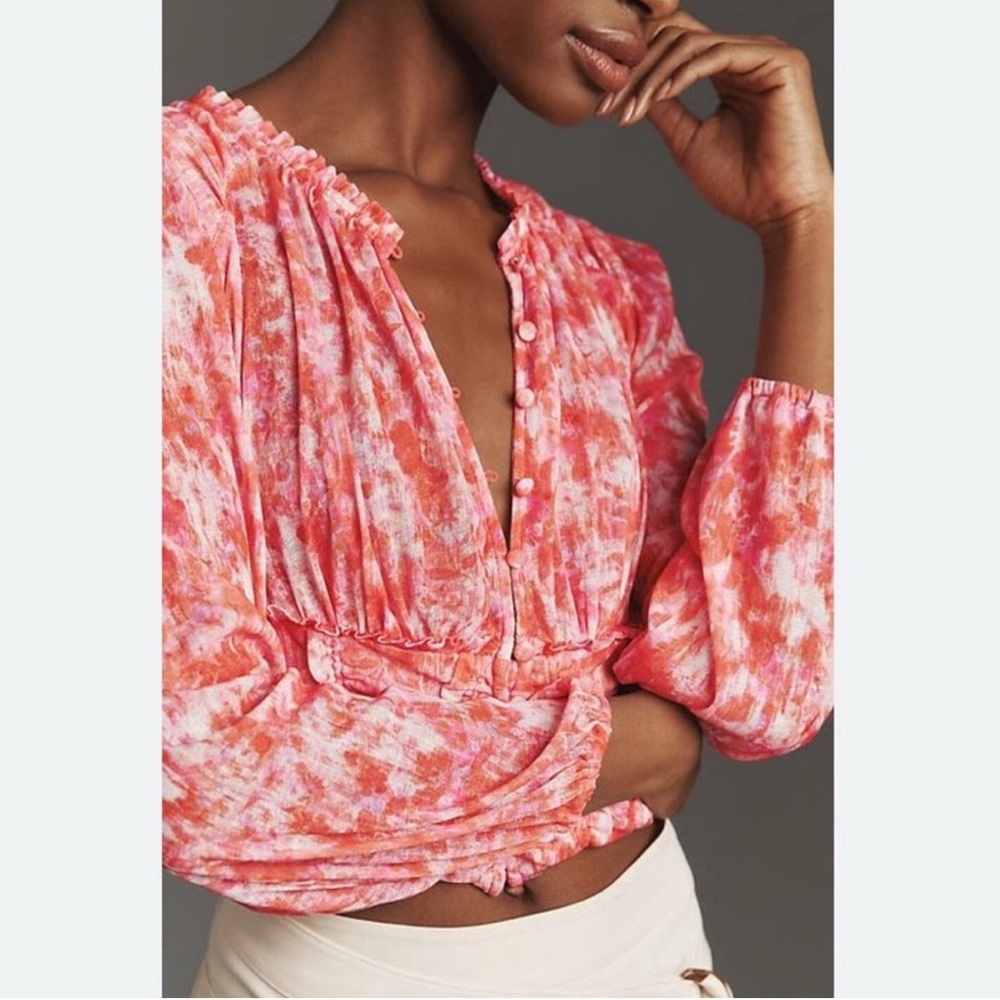 By Anthropologie Long-Sleeve Femme Ruched Cropped Top Size Medium